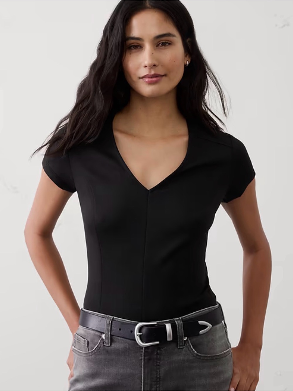 Banana Republic Black V-Neck Short Sleeve Fitted Top